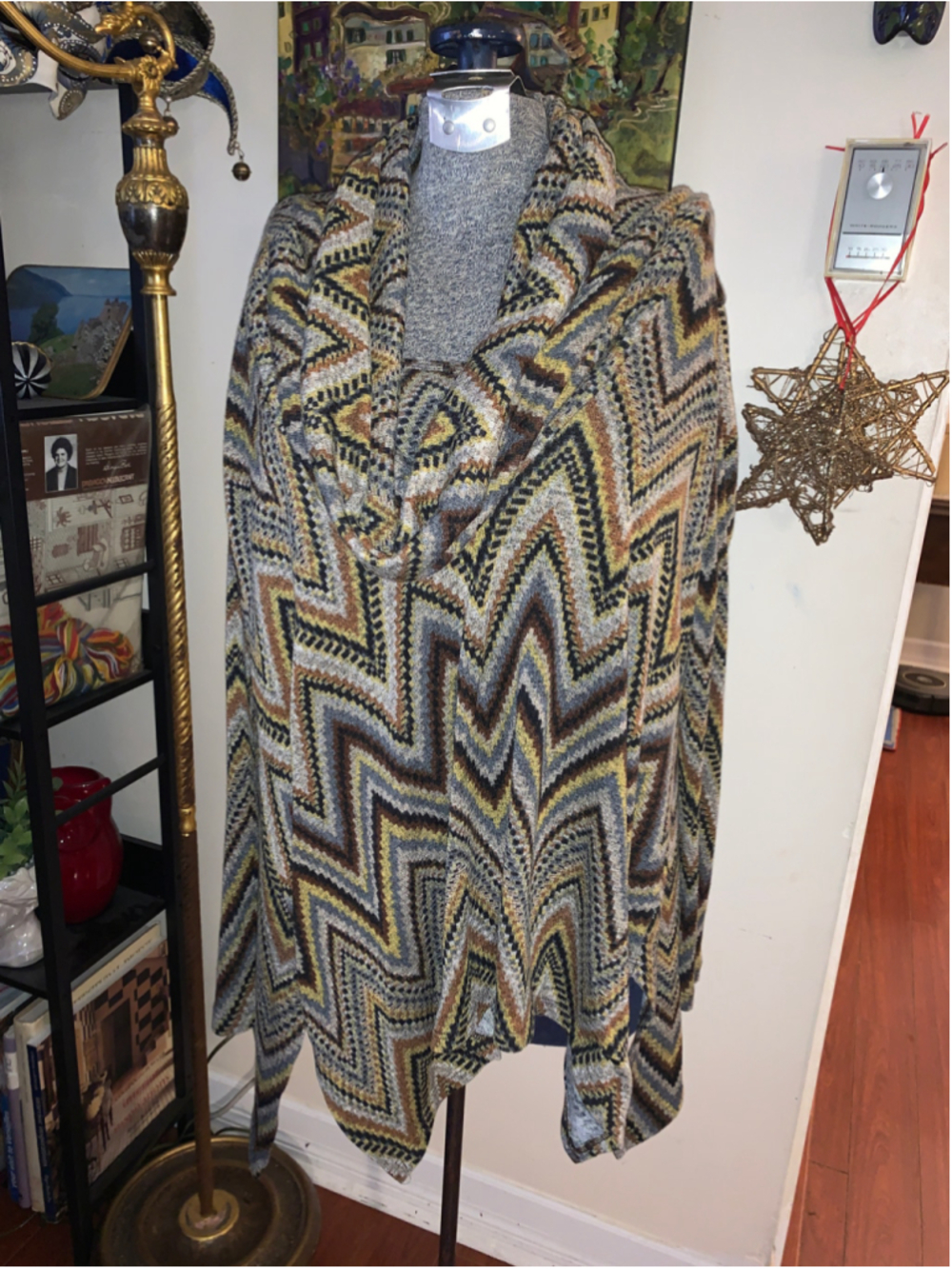 Women's Maternal America Maternity top XL Grey Brown Chevron Knit